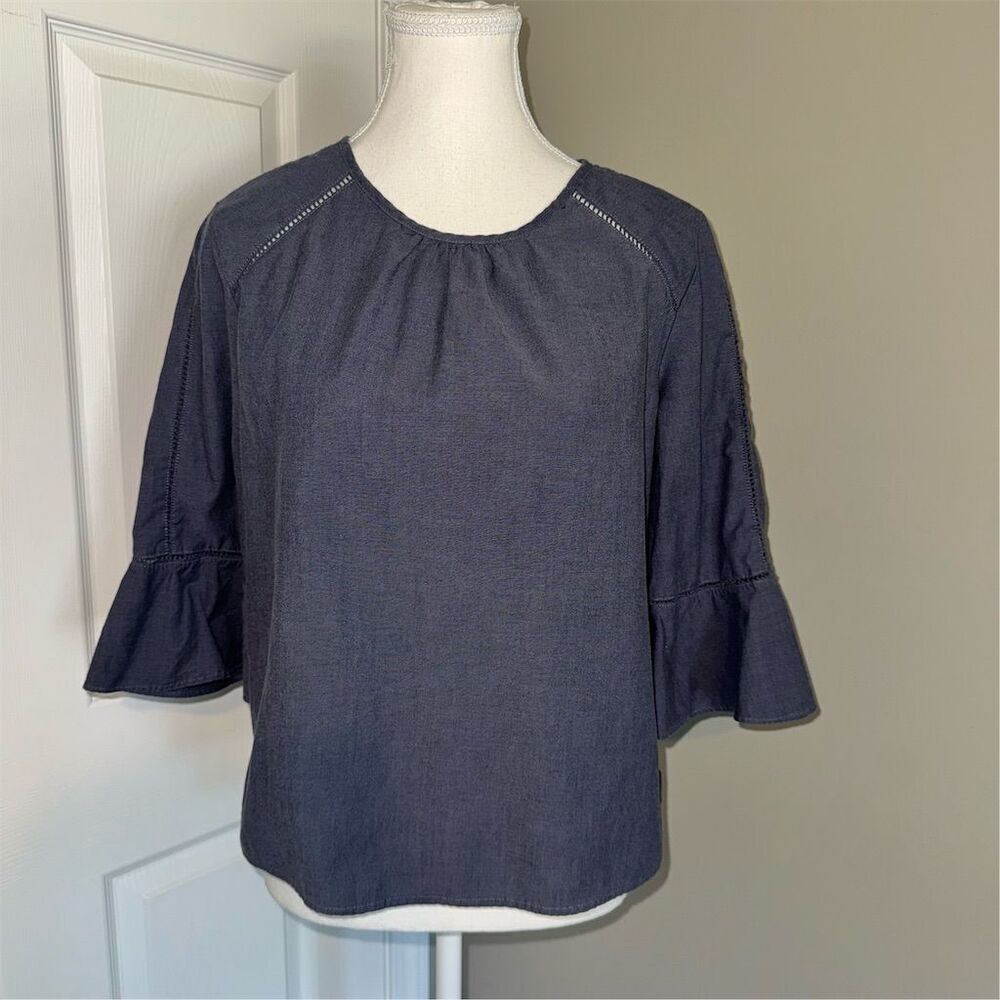 Abercrombie & Fitch Women's Blue Boho Trumpet‎ Bell 3/4 Sleeve Blouse  S Prairie